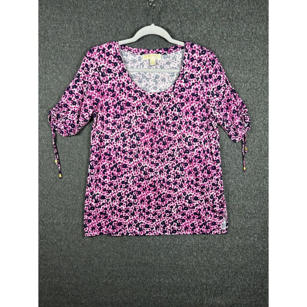 MICHAEL Michael Kors Floral Scoop Neck Top Cinched Tie Sleeve Medium